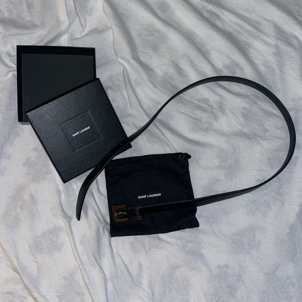YSL belt all black with gold logo